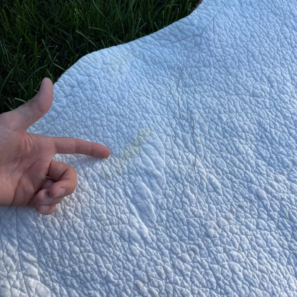Floral Embroidered Patchwork Quilt Scalloped Edge White Burgundy 88x88 Vintage